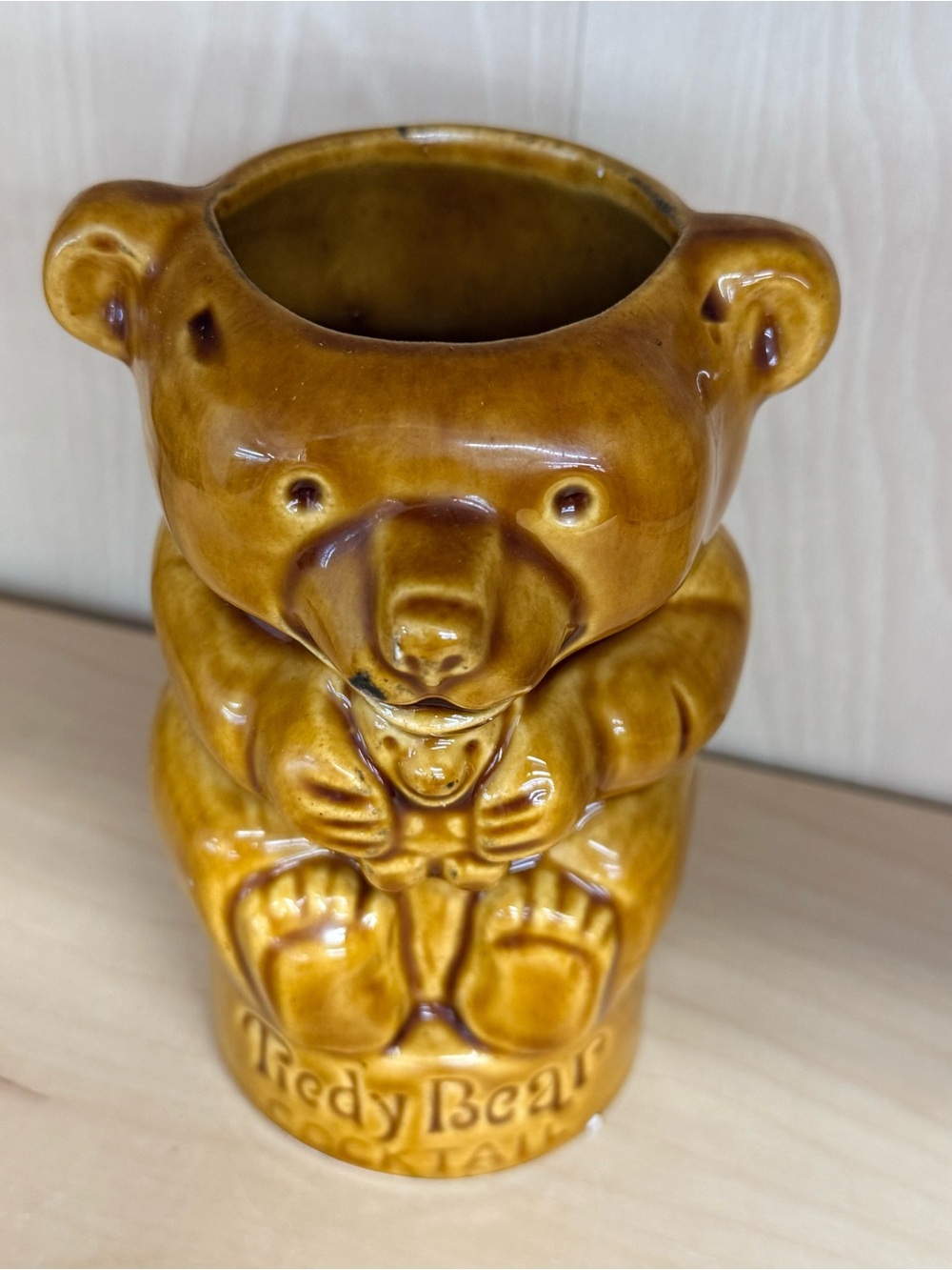 RARE Tiedy teddy bear cocktails vintage 1970s tiki mug collectible 5”